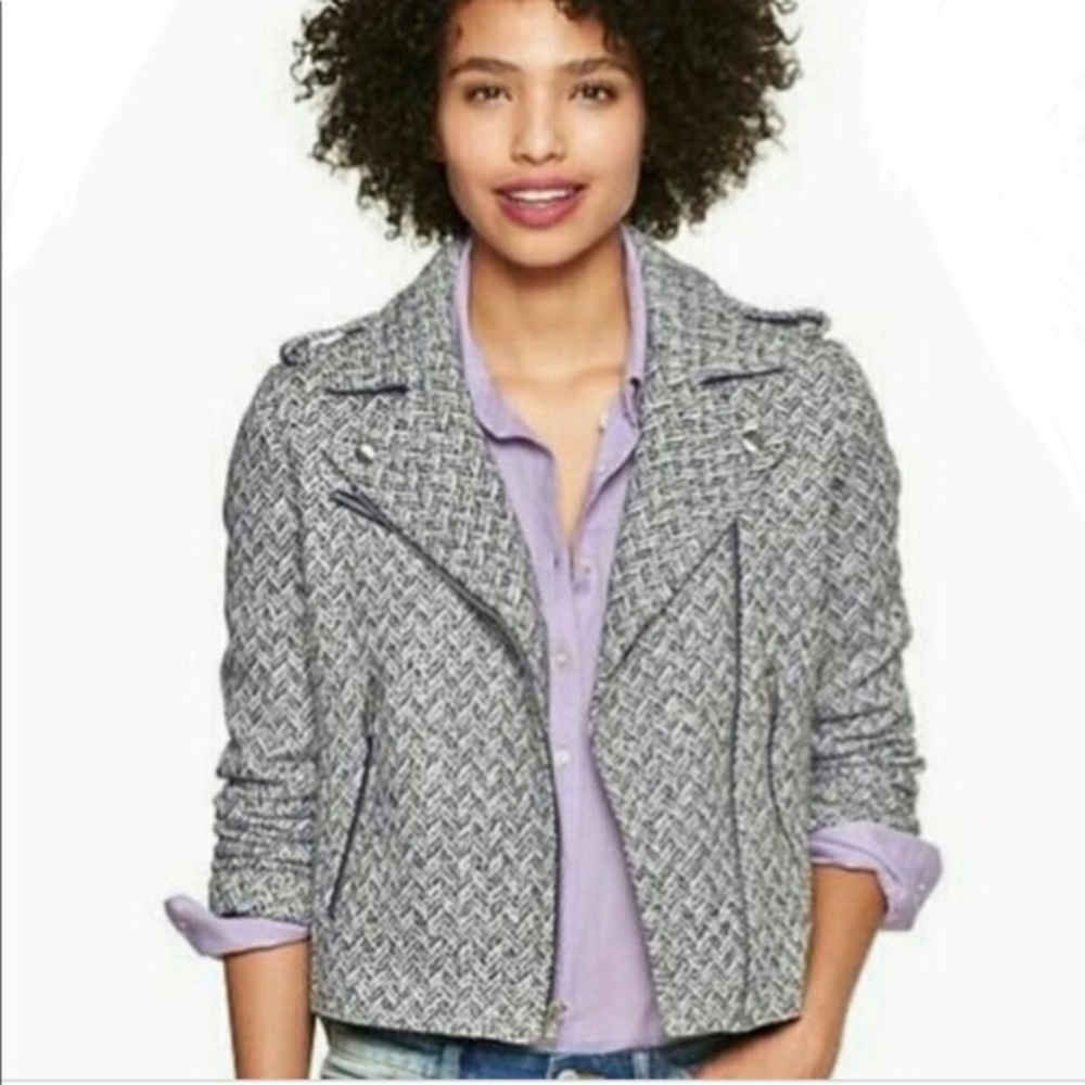 GAP Wool Herringbone Moto Jacket